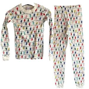 Hanna Andersson size 140 (10) cream bright bulbs pajamas
